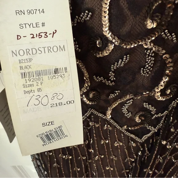 Pisarro Nights Beaded Mesh midi Gown 3/4 sleeve 2P - Picture 8 of 10